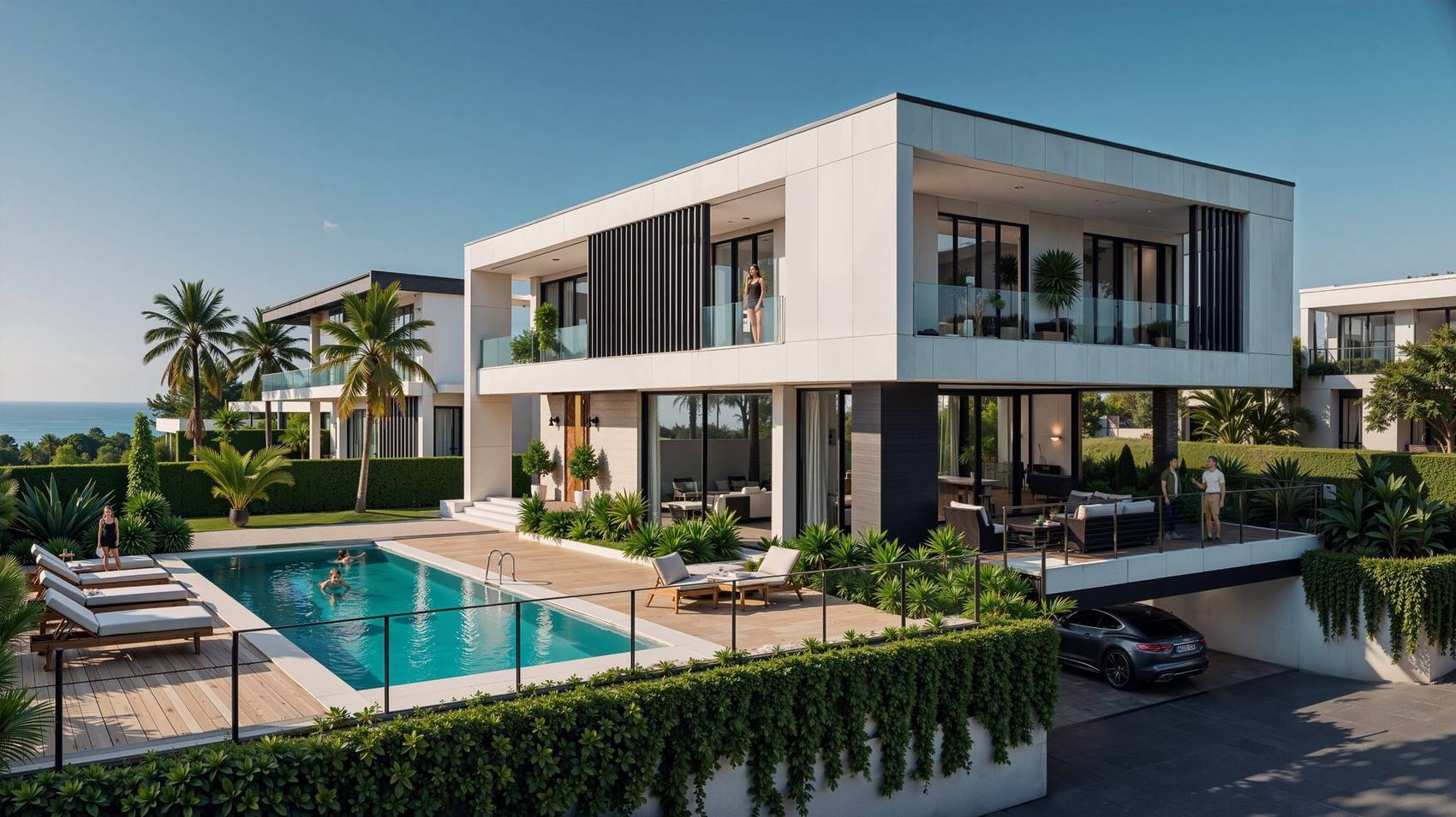 Seaside villa neighbourhood: modern villa with pool and sea view